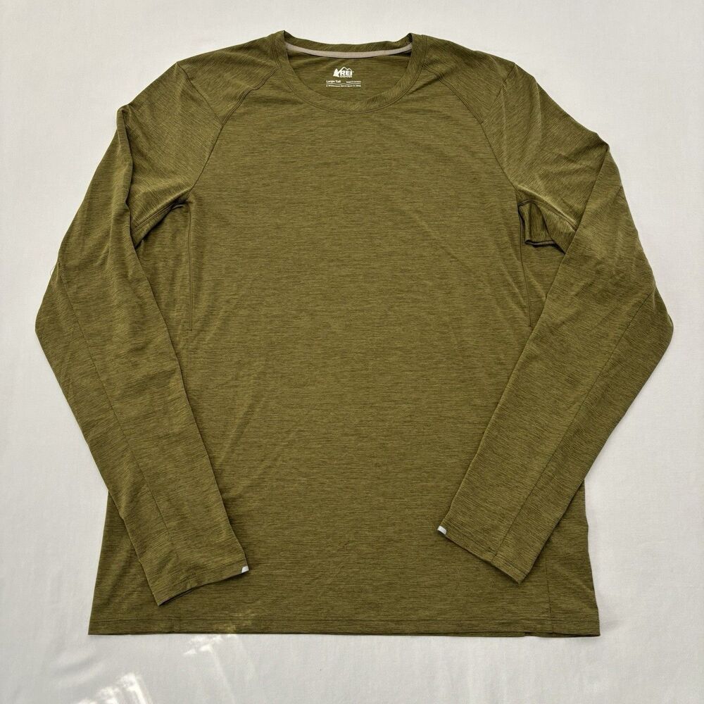 REI Co-op Mens Large Olive Green Heathered Long Sleeve Performance Hiking Shirt